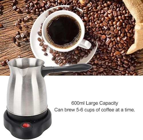 Miniatura 6 de Cafetera turca, cafetera turca de acero inoxidable de 20.3 fl oz, cafetera eléctrica con mango largo, cafetera turca para viajes en casa