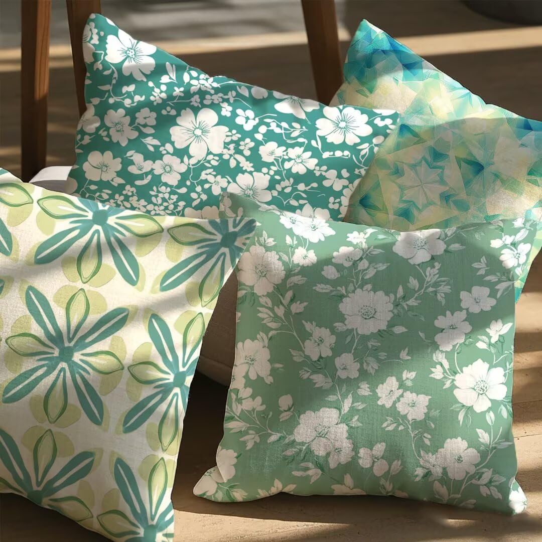 Fundas Cojines 80x80 cm Exterior Cojines Verde Salvia Fundas de Almohada Juego de 4, Cuadrados Funda Cojin Verano Almohadas con Cremallera Invisible, Cama Decorativos para Hogar, Jardín, Salón Ym479