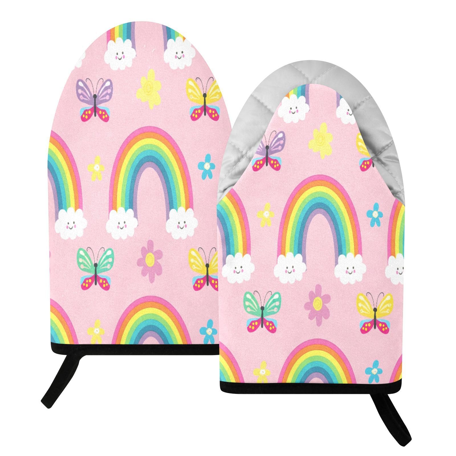 BURSTDDY Beautiful Rainbow Oven Mitt,Heat Resistant Kitchen Mitts for Cooking