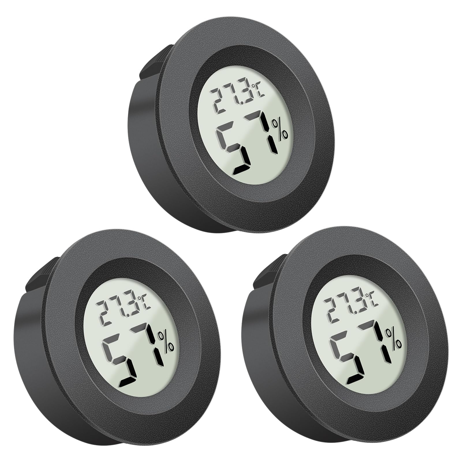 3Pcs Digital Hygrometer Thermometer Round LCD Temperature Humidity Monitor for Greenhouse Home Office Babyroom Basement Christmas New Year Gifts(Black) (3Pcs Black)