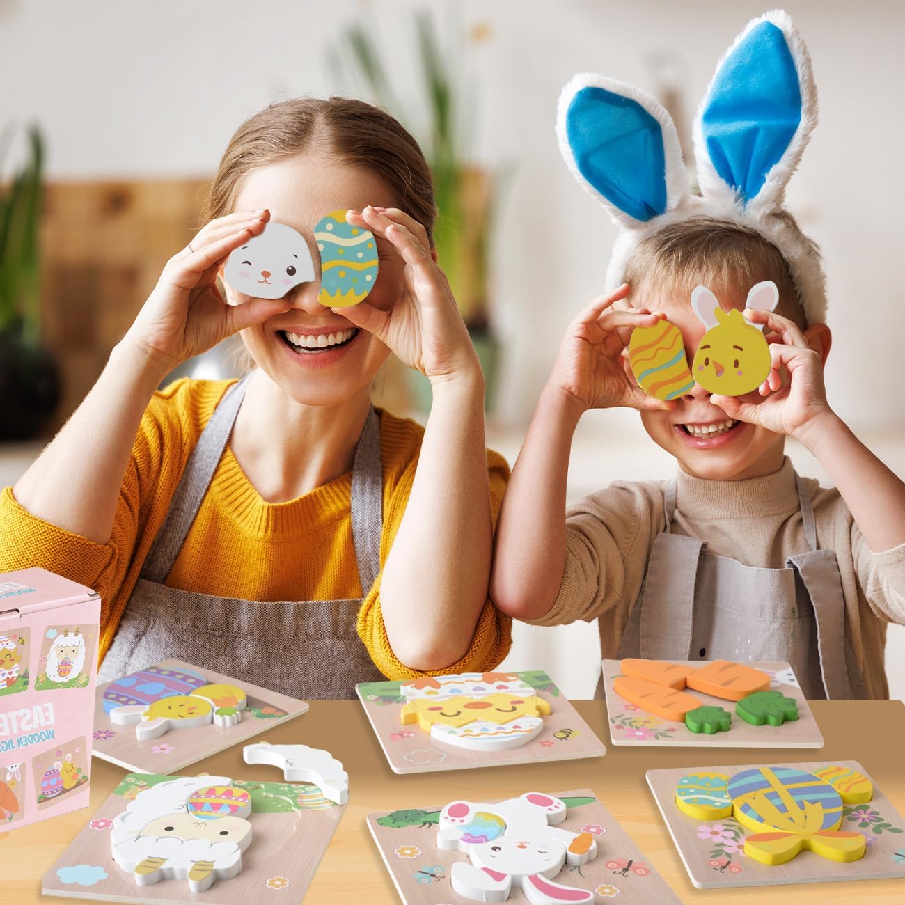 6 Pack Wooden Puzzles Easter Gifts for Kids Toddlers, Kids Easter Basket Stuffers for Boys Girls Jigsaw Puzzles, Party Favors Classroom Montessori Toys for Toddlers