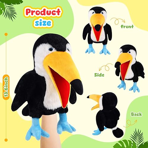 Miniatura 2 de Marionetas de mano de animales de 11 pulgadas, pájaro de peluche, tucán, búho, águila, loro, flamenco, pavo real, juguetes de títeres de juego de