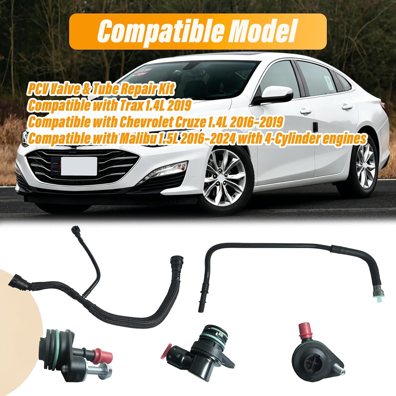 PCV Valve & Tube Repair Kit 12640659 12637666 Compatible with Chevrolet Cruze 1.4L 2016–2019 &Trax 1.4L 2019 & Malibu 1.5L 2016–2024 4-Cylinder Engines 12673862 12665644 1268540（5PCS）