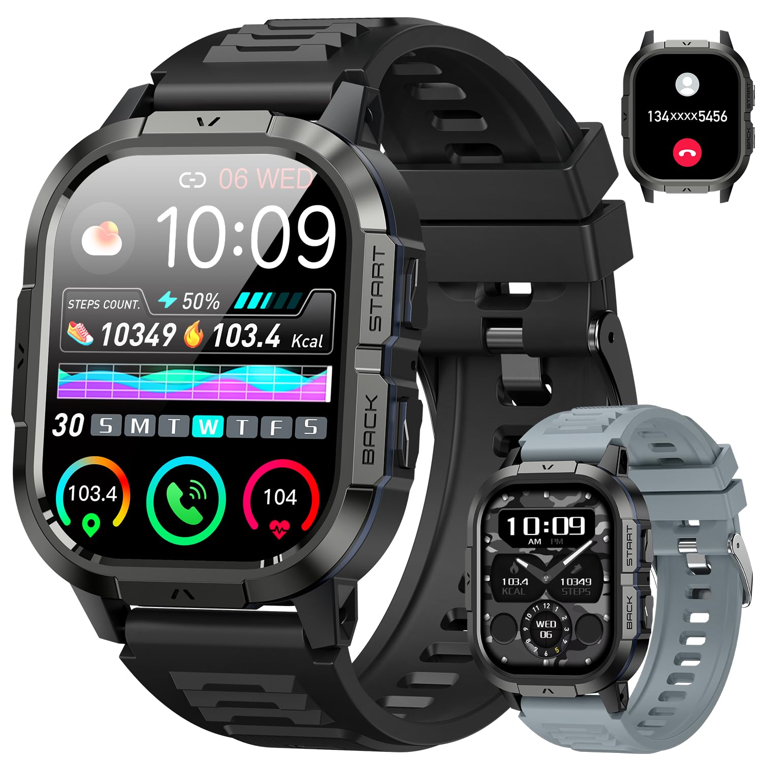 Smart Watch for Men Fitness Tracker Make Answer Call Military Smart Watches for Men Digital Mens Watches Running
