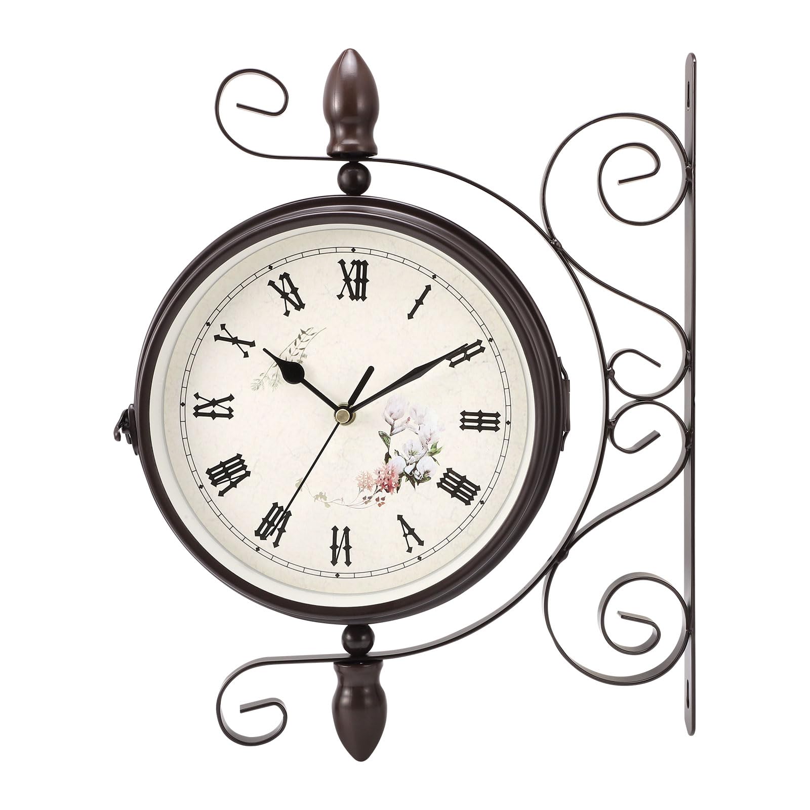 Orologio a Parete Doppia Faccia, Impermeabile Giardino Treno Orologio da Stazione Vintage con Supporto, New York, Orologio da Parete in Metallo Muto Doppio Lato Soggiorno Decorazione Della Casa 1