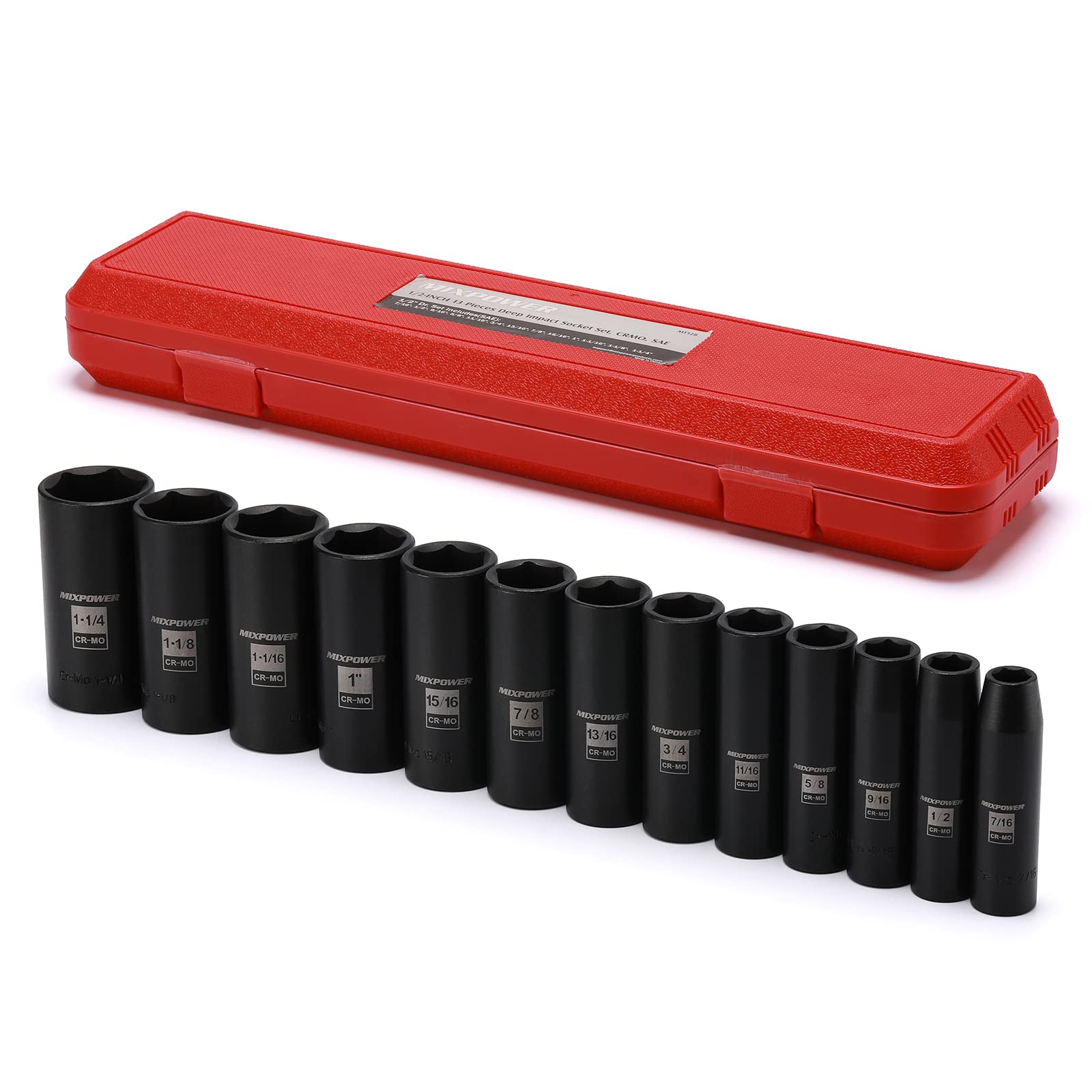 MIXPOWER 13 Pieces 1/2-Inch Drive Deep Impact Socket Set, 7/16