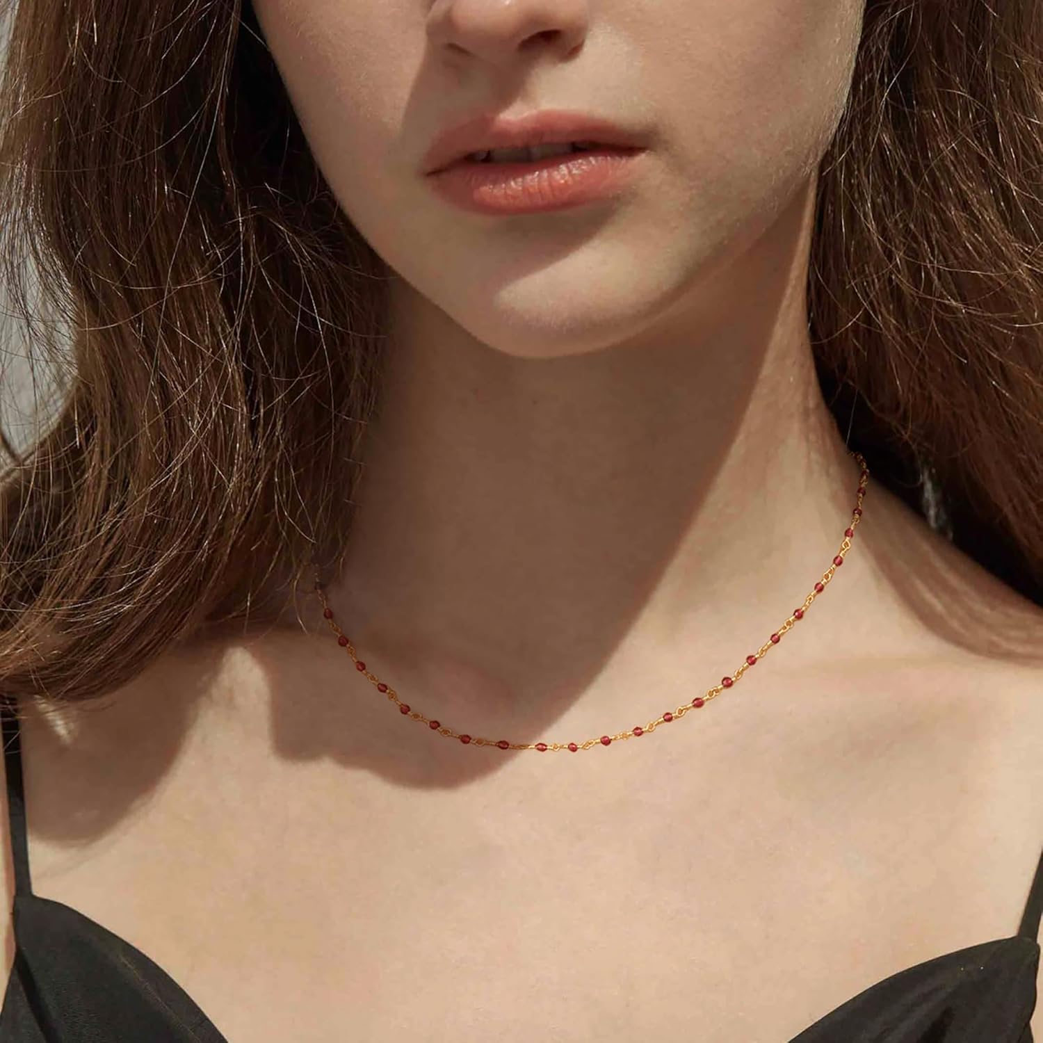 MTMY Beaded Necklaces for Women 14K Gold Plated Dainty Colorful Green/Rose Beaded Pearl Choker Necklace Delicate Boho Choker Necklace Jewelry Gift - Image 2