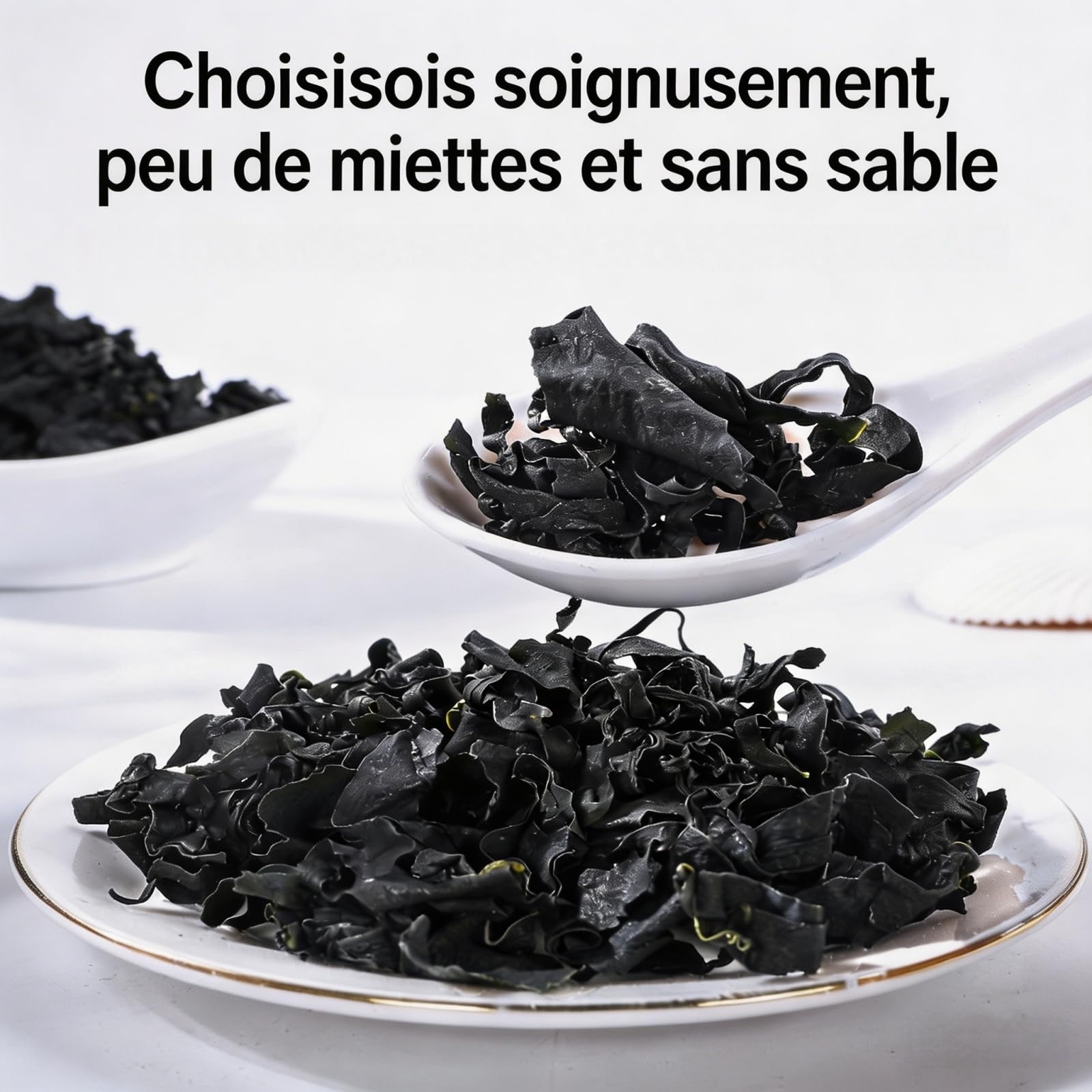 TraiHuyan Algues Wakame Séchées 100g, Algues Marines Premium pour Soupe Miso & Salade d'Algues - 100% Naturel, Vegan & Faible en Calories - Préparation Rapide,
