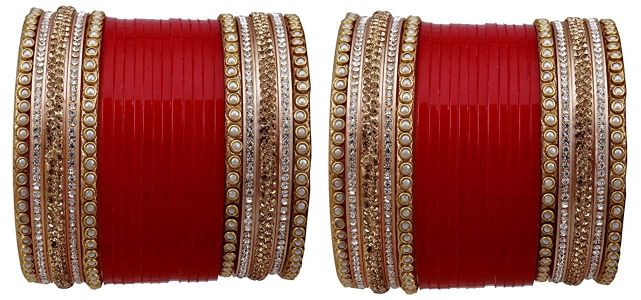T4 Jewels Red Designer Bridal Bangle Set Punjabi Chuda Designer Dulhan Chura Fashion Jewellery Choora For Women & Girls_Red_2.10 (B0CX2RXQW1) Amazon Price History, Amazon Price Tracker