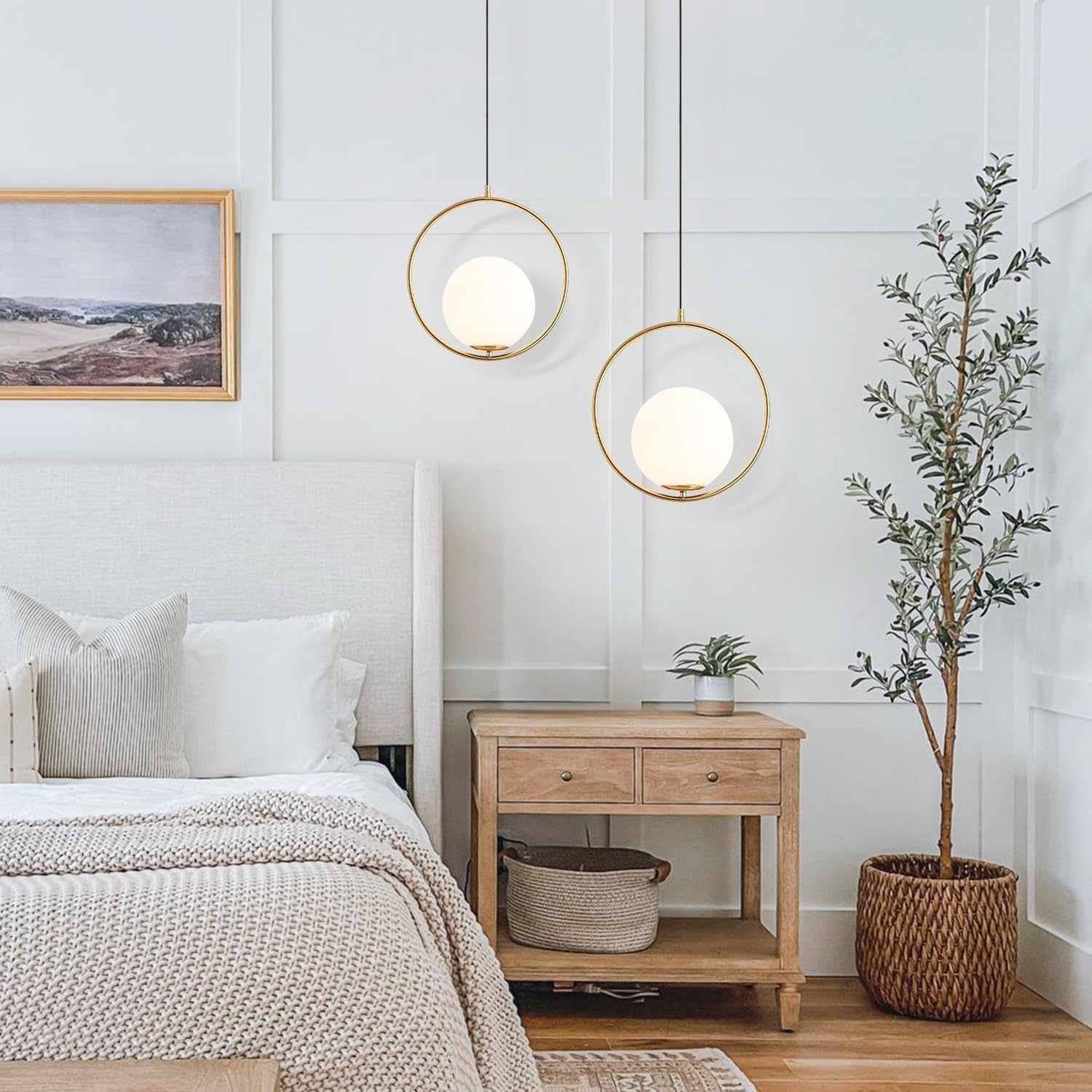Moderne Hängelampe mit Batterie, Hängeleuchte ohne Stromanschlus,s kabellose Pendelleuchte mit Fernbedienung 9 Farben dimmbar, perfekte dekorative Lampe batteriebetrieben für jeden Raum.(Brass)