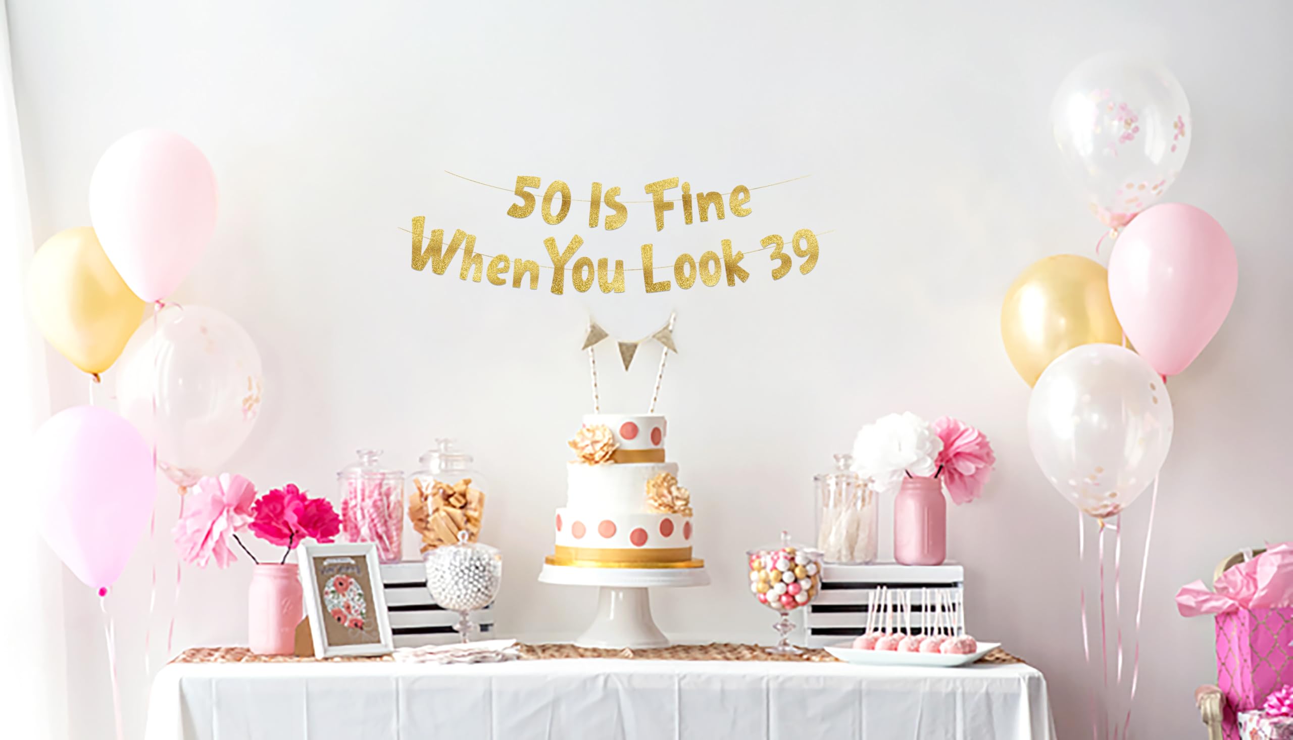 Amazon.com: 50 Is Fine When You Look 39 Gold Glitter Banner 39×50