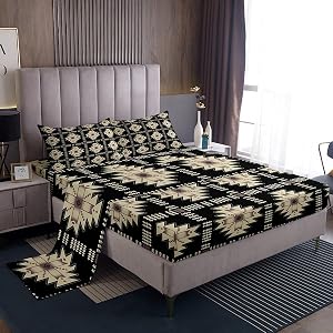 Feelyou Aztec Sheet Set King Size Kids Aztec Southwestern Printed Bed Sheets Set Bohemian Sheets with Deep Pocket