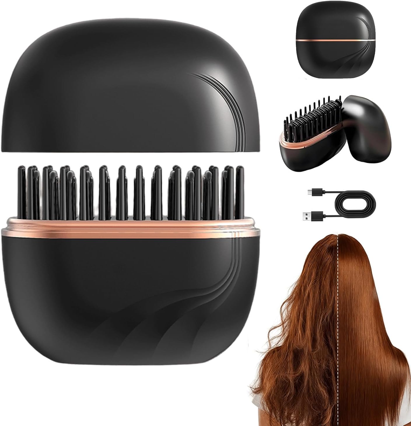 Mini Hair Straightener Brush, Rechargeable Portable Cordless Hair Straightener Brush,Fast Heating with 3-Speed Temperature Control, Lightweight for Home Travel, Valentines Day Gifts Gift for Women