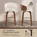 Cozyman Swivel Bar Stools Set of 2, 26" Mid Century Modern Counter Height Stools, Faux Leather Barstools with Bentwood Back for Kitchen Island Home Bar Cafe (Ivory)
