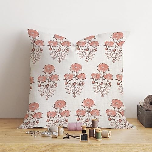 Miniatura 4 de Fundas de almohada con diseño de flor mogol coral en monzón estilo chinoiserie, funda de cojín asiática de 26 x 26 pulgadas, decoración del hogar