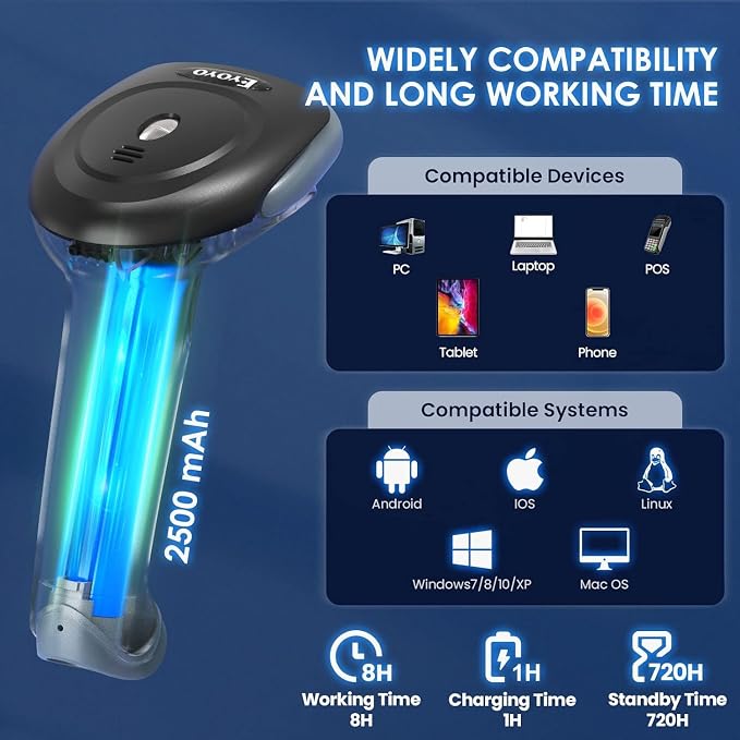 Eyoyo Scanner de Códigos de Barras 2D Bluetooth Inalámbrico miniatura 8