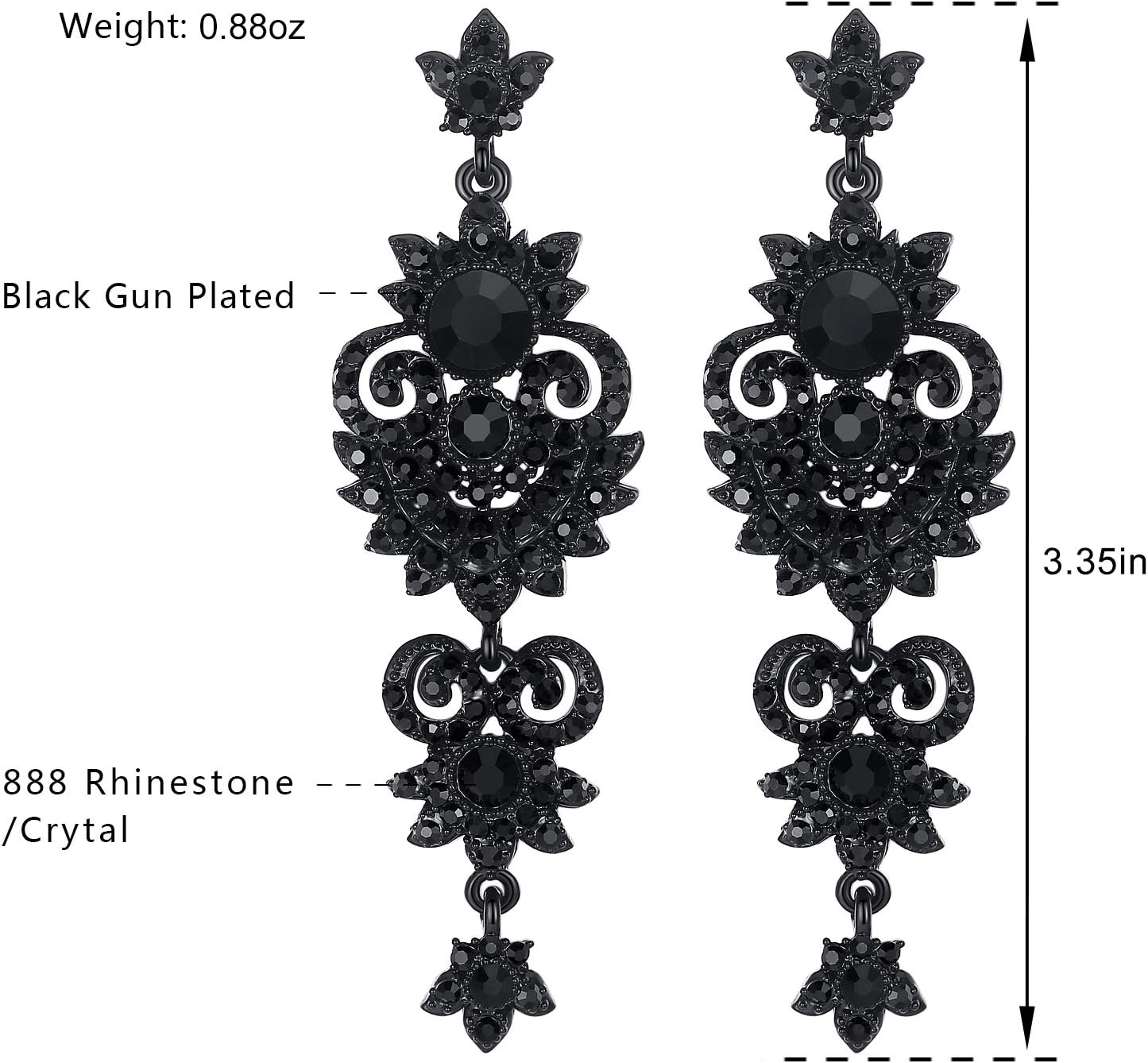 mecresh Vintage Floral Teardrop Butterfly Wing Black Austrian Crystal Drop Dangle Earrings for Women Bride Gift - Image 5