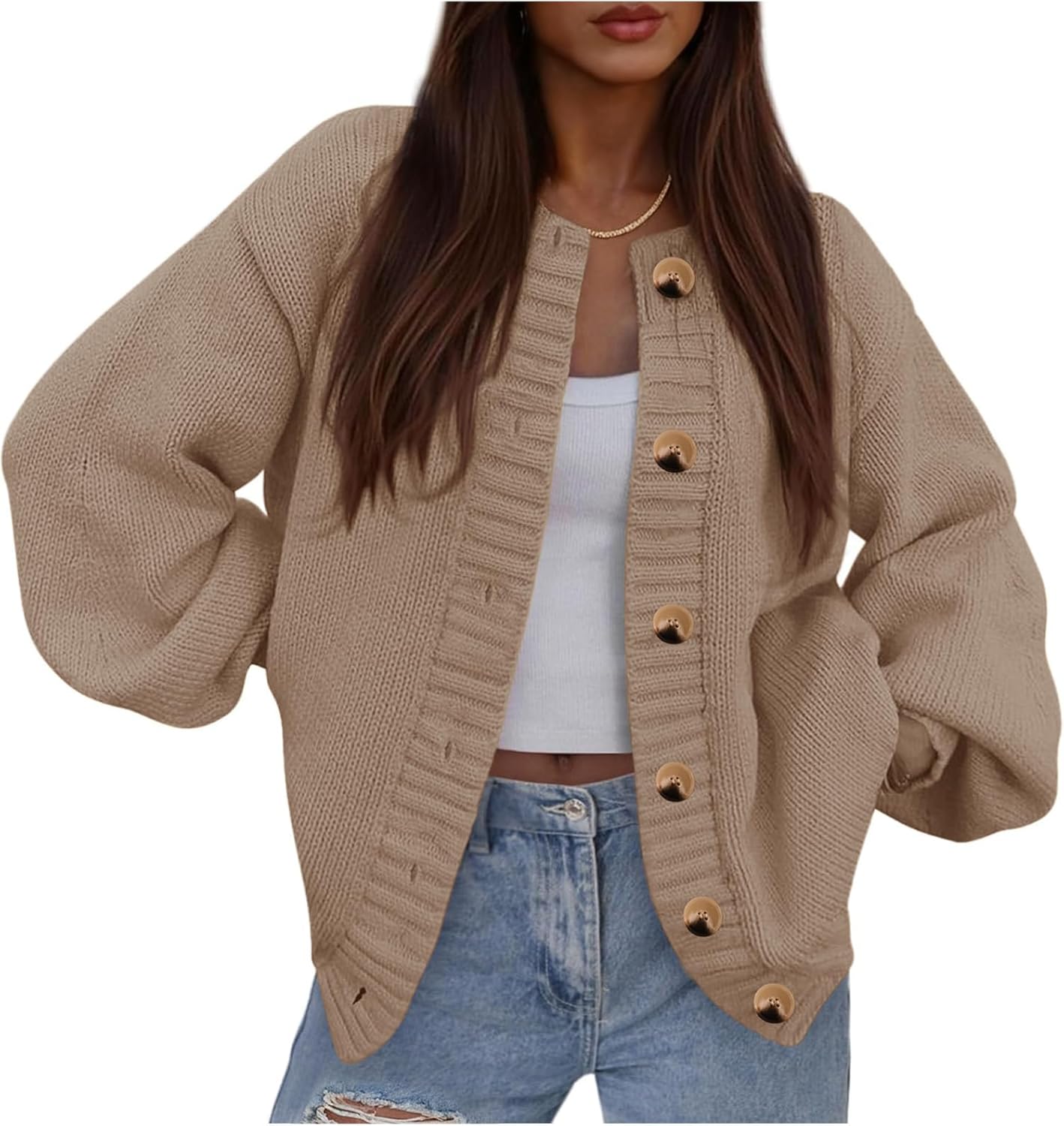 Women's Cable Knit Chunky Cardigan Sweaters Button Up Long Sleeve Fall Coat Open Front Trendy Winter Outwear