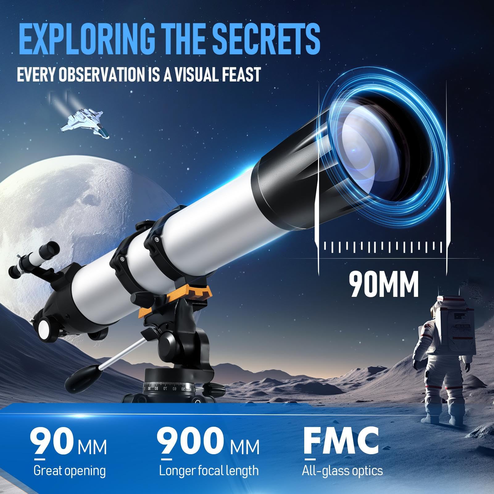 Telescopio de Alta Potencia, telescopio de Longitud Focal de 900 mm para niños, Aumento 36X-675X, telescopios catadióptricos portátiles para astronomía, Principiantes, observación del Planeta