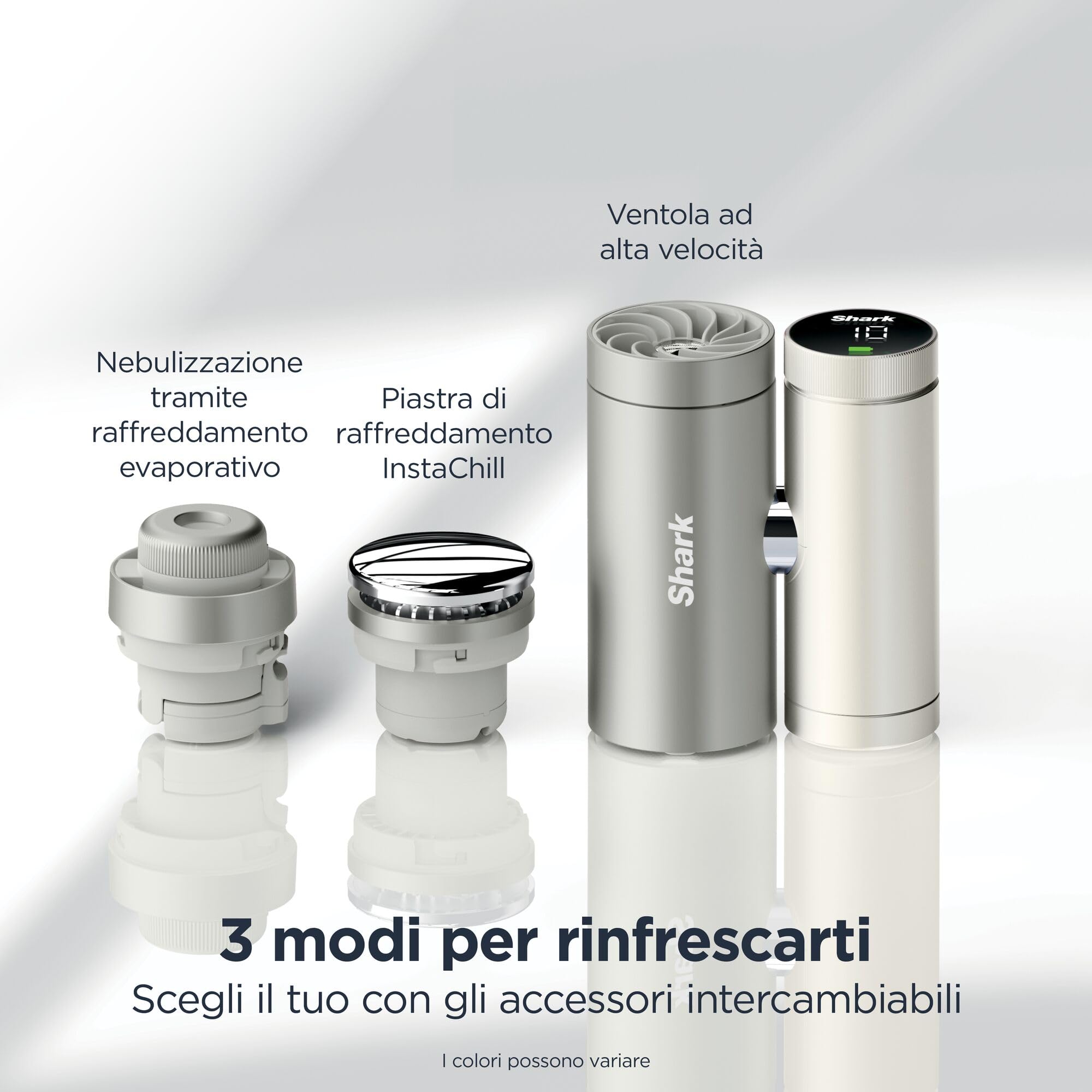Shark ChillPill Sistema ventilatore personale ad alta velocità, nebulizzazione ultra fine e InstaChill 3 in 1, kit da viaggio, con 3 accessori di raffreddamento, bianco FA021EU