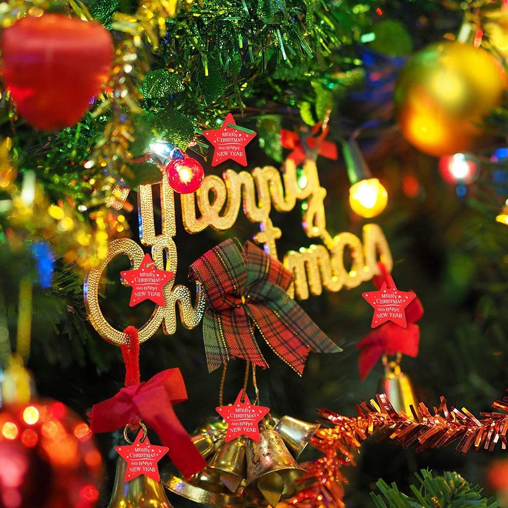 Etichette Regalo Di Natale In Carta Kraft - 50 Pezzi Con Spago, Motivi Natalizi