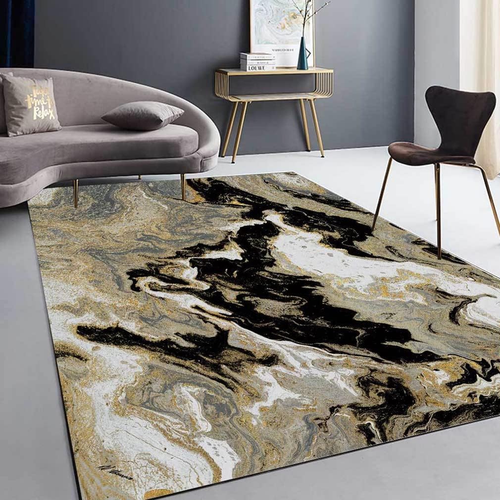 Modern Art Abstract Area Rug Marble Luxury Decor Carpet for Farmhouse Bedroom Large Living Room Courtyard Kitchen Runner Mat Non Slip Bathroom Rugs Indoor Outdoor Doormat 1.3' X 2'/Black
