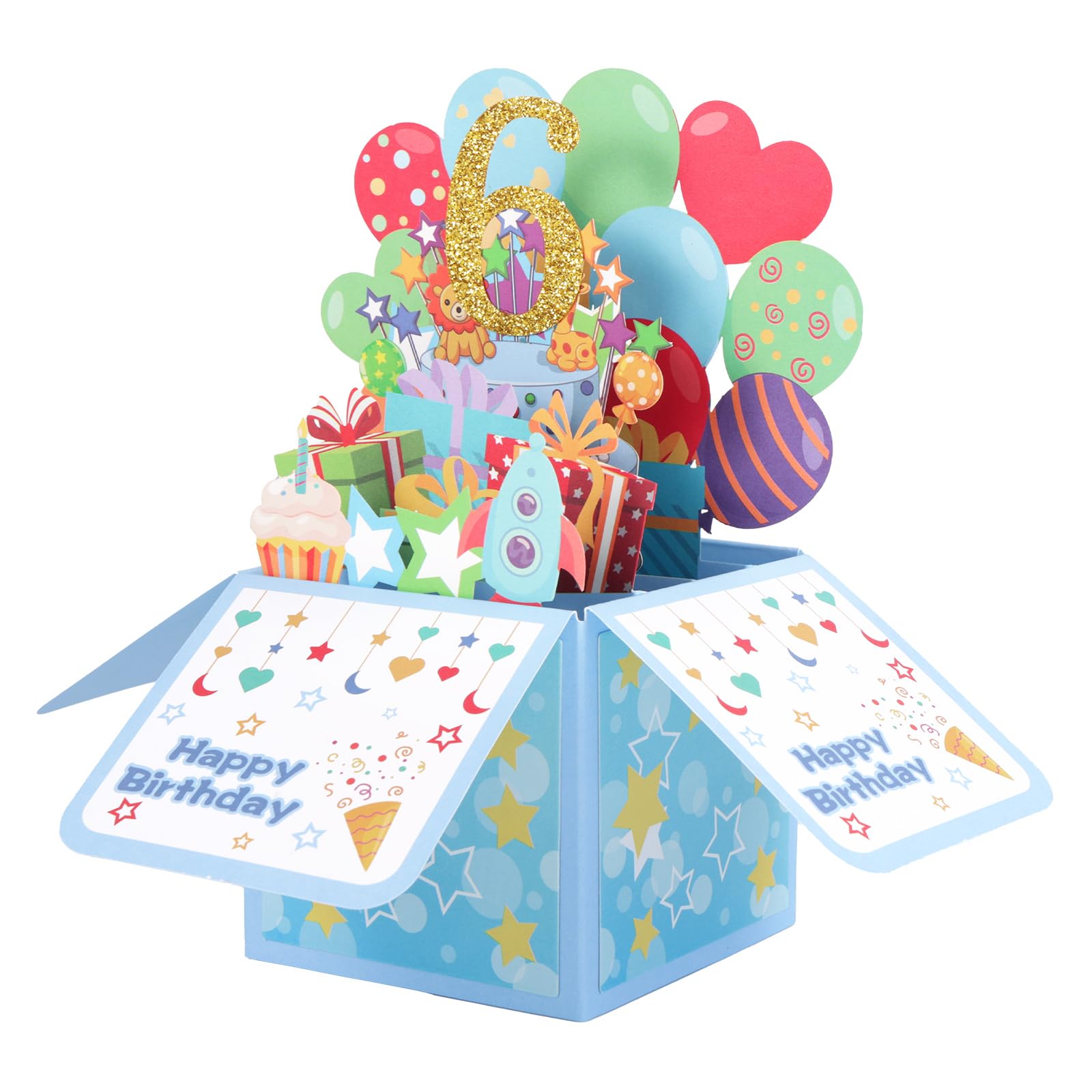 3D Pop-up Birthday Card, Happy Birthday Greeting Card Funny Kid Pop up Gift Special Balloons Gift Box Party Supply for Daughter Son Niece Nephew (6 Year Old)