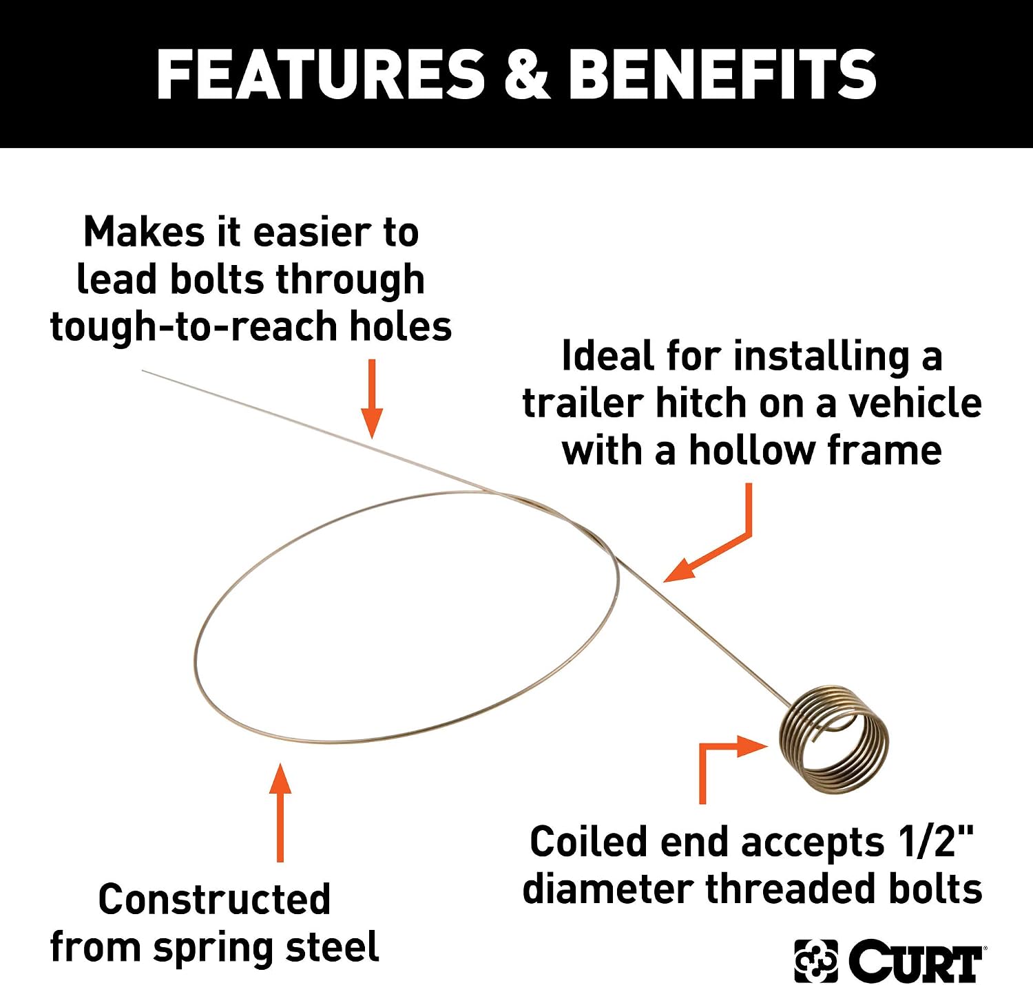 CURT 58400 18-Inch Trailer Hitch Fish Wire for 1/2-Inch Diameter Bolts