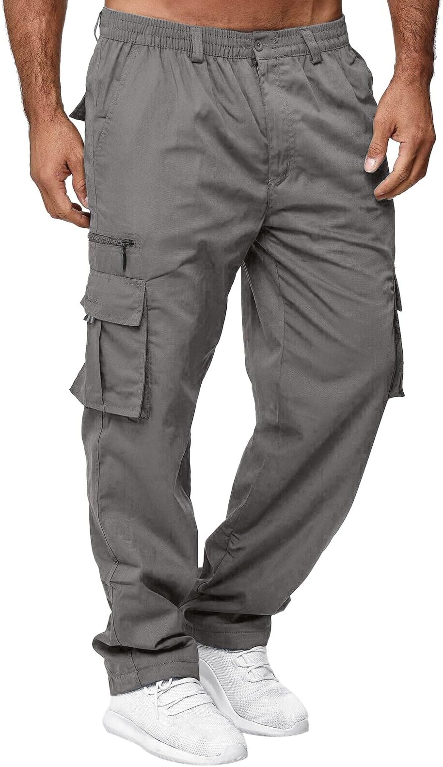 Men's Cargo Pants with Pockets Cotton Hiking Sweatpants Casual Athletic Jogger Sports Outdoor Trousers Relaxed Fit