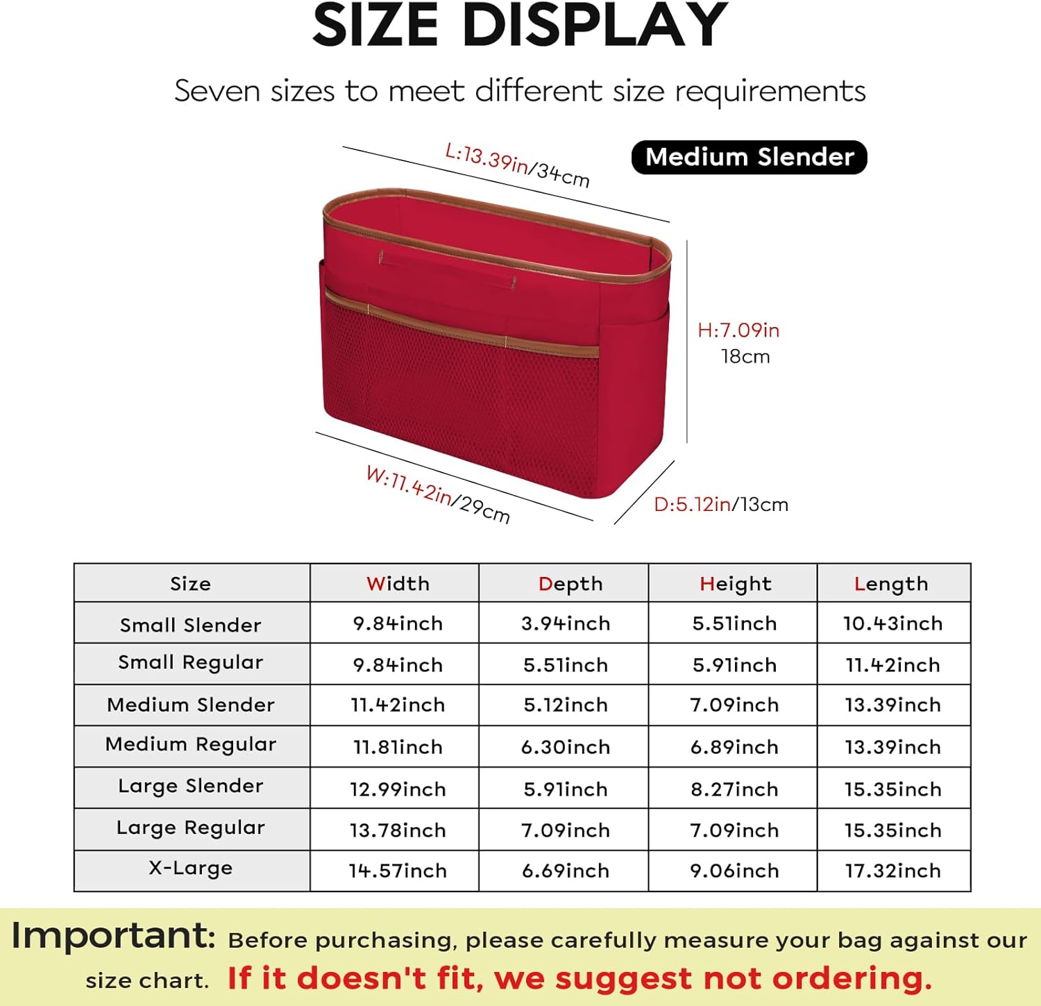 GIVLEFLY Medium Purse Organizer Insert for Tote Bag, Lightweight Handbag Organizer with Multiple Pockets, Structured Bag Insert for Women,Red