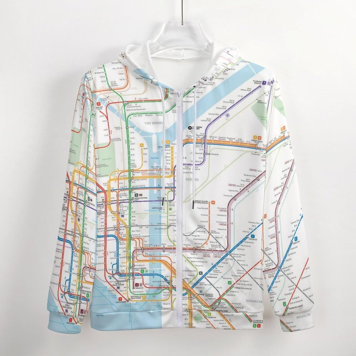 New York Subway Map Men's Hoodie Zippered Hooded Sweatshirt Lightweight Top with Pocket