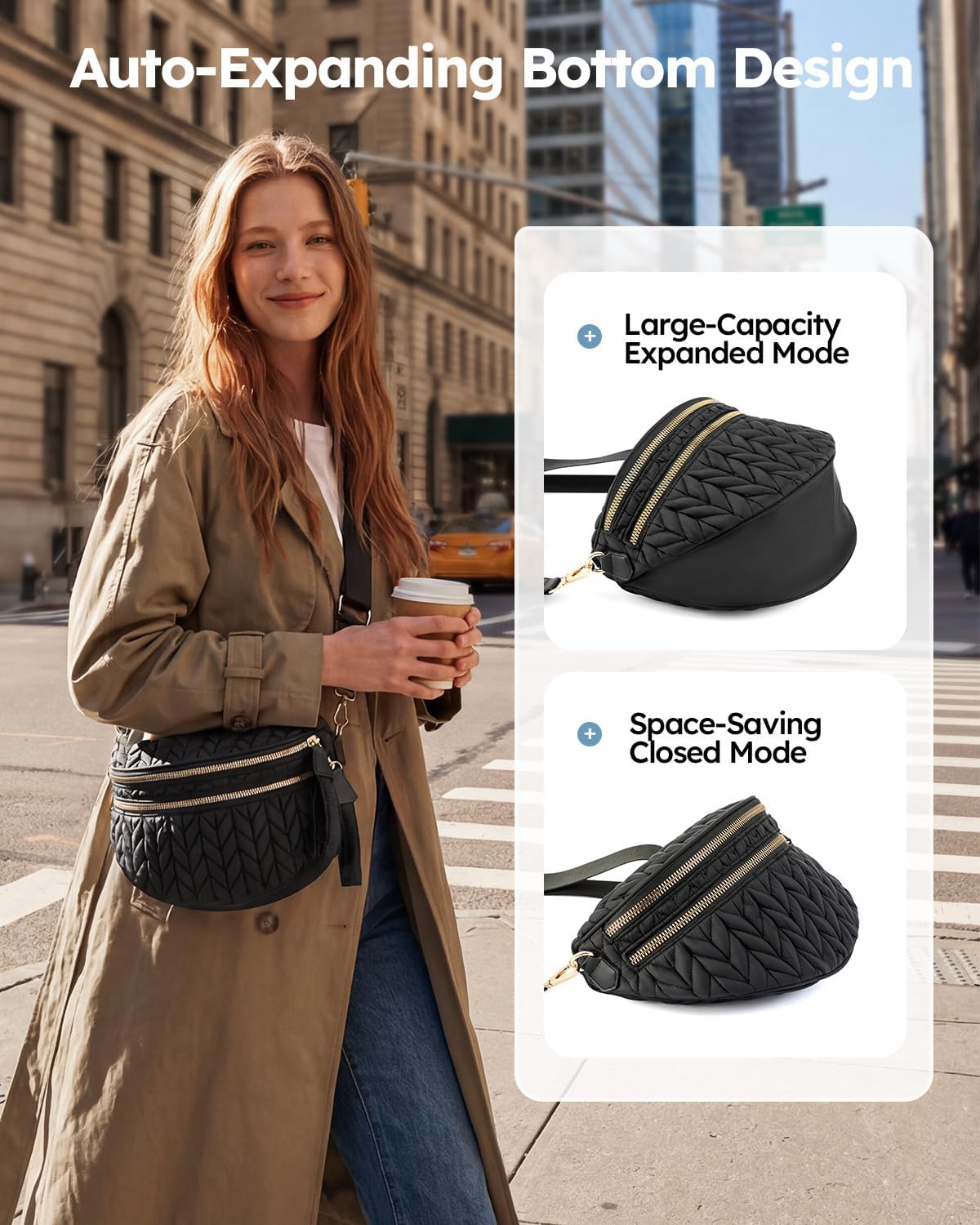 Puffer Crossbody Bum Bags for Women, Quilted Trendy Purse, Spacious Expand Fanny Pa... - Image 4