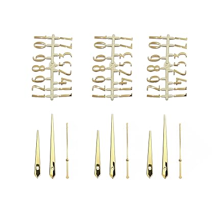 Epoxy Fusion Wall Clock Numbers and Hands Set - Gold Plain Pati, 12 Arabic Numbers with Needles, DIY Clock Making Kit, Resin Art Supplies for Wall Clock, Set of 3