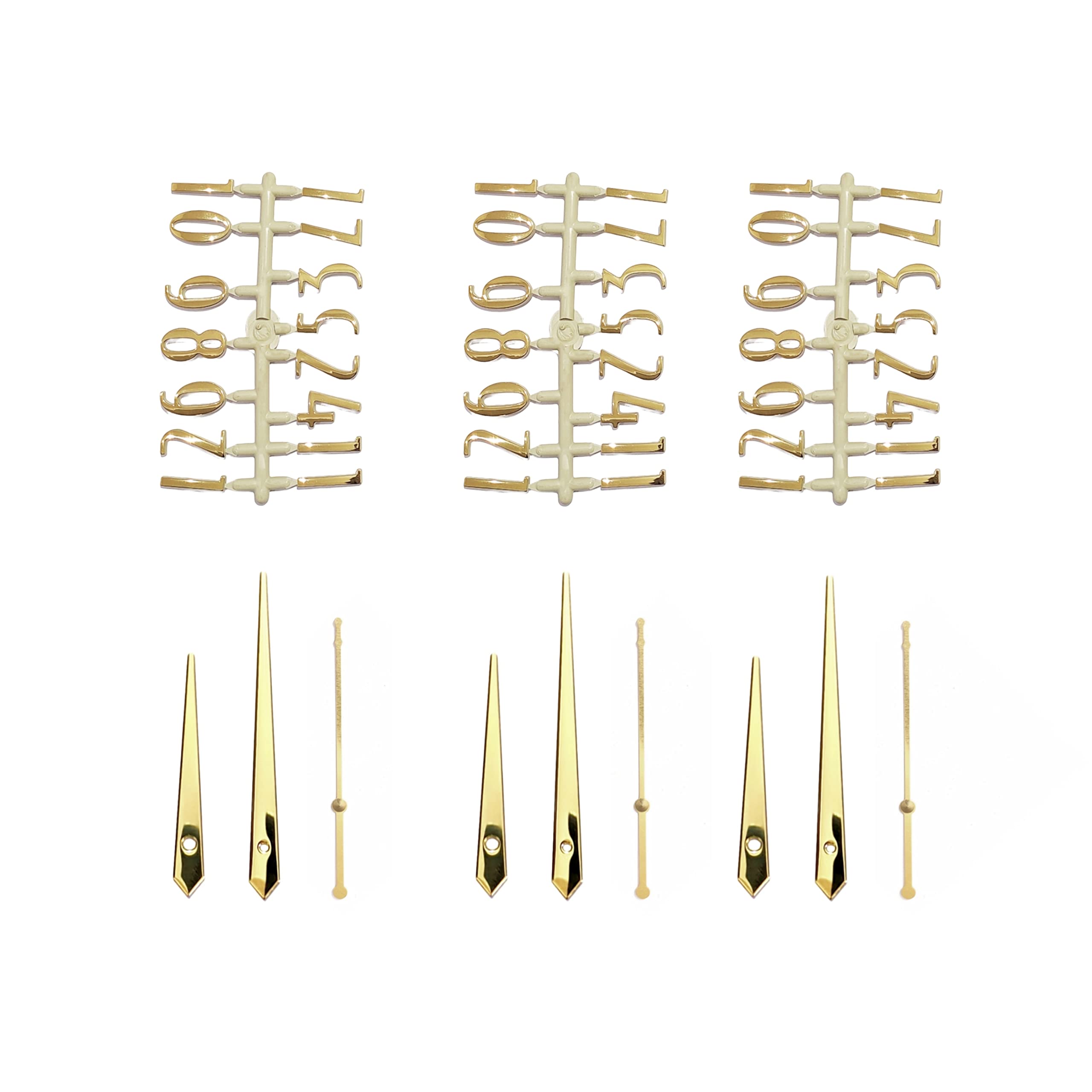 Epoxy Fusion Wall Clock Numbers and Hands Set - Gold Plain Pati, 12 Arabic Numbers with Needles, DIY Clock Making Kit, Resin Art Supplies for Wall Clock, Set of 3
