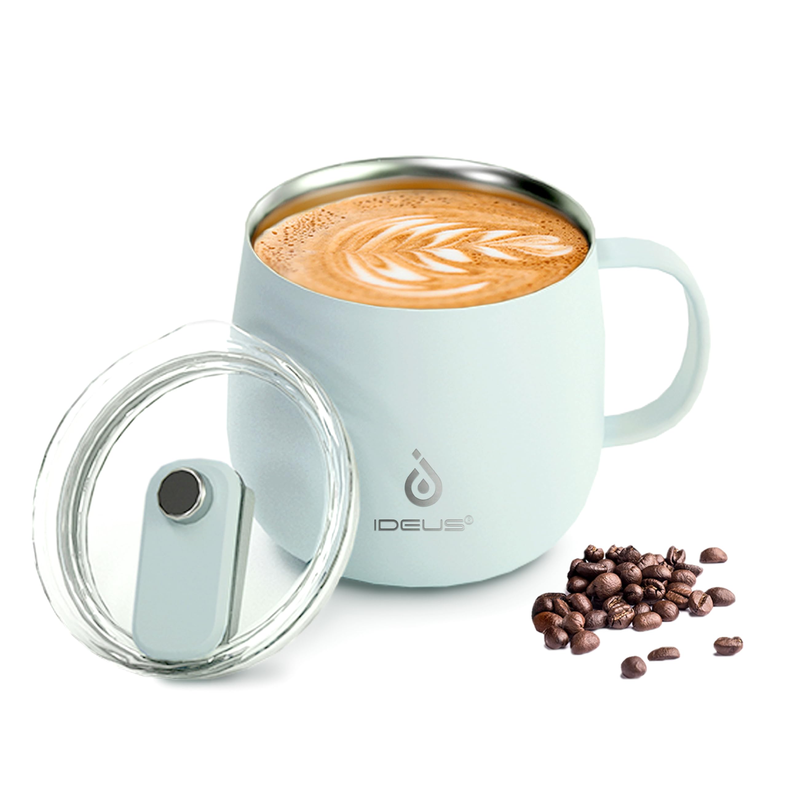 Ideus 14 oz Insulated Coffee Mug with Lid and Handle, Light Blue | Double Wall Leak Proof…