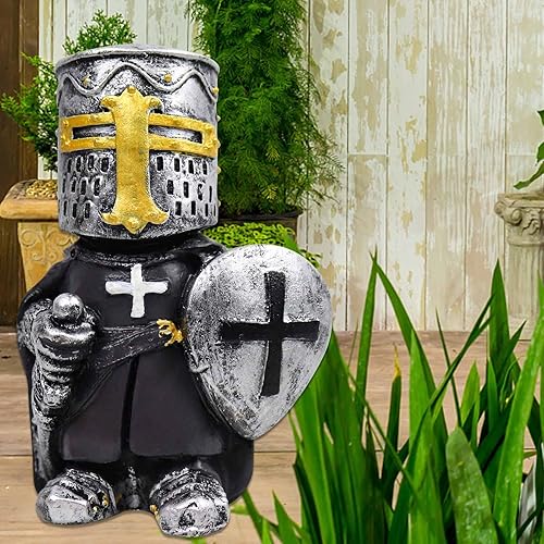 Miniatura 6 de 8 piezas de gnomos de caballero guardia de jardín, decoración medieval Wee Crusader Battle Swordsman Fighting Outdoor Figurines Lawn Decor Resin (G)