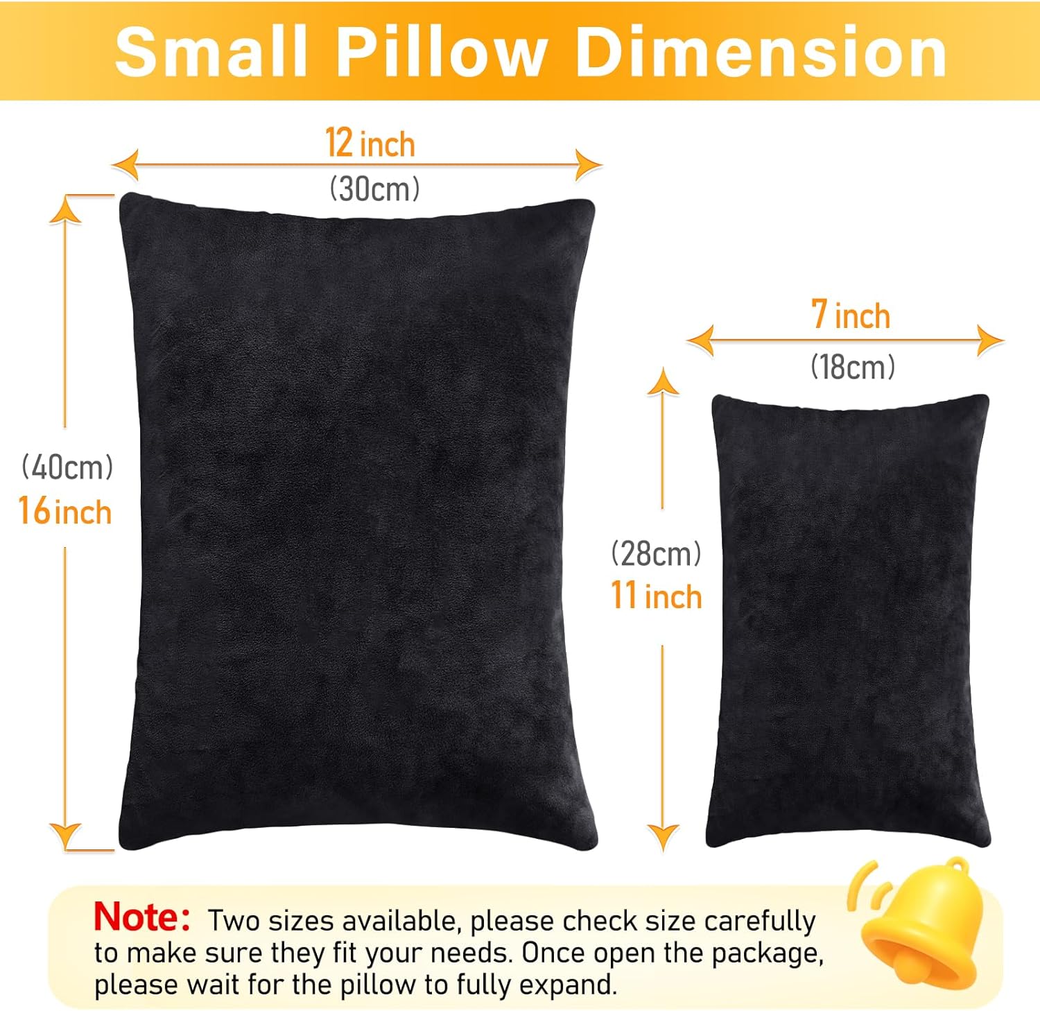 1 MIDDLE ONE 2 Pack Small Pillow, 16 X 12 Inches, Memory Foam Mini Pillow for Travel, Camping, Sleeping, Nap and Neck, Knee, Lumbar Support, Tiny Cushion for Pet, Dogs (Black)