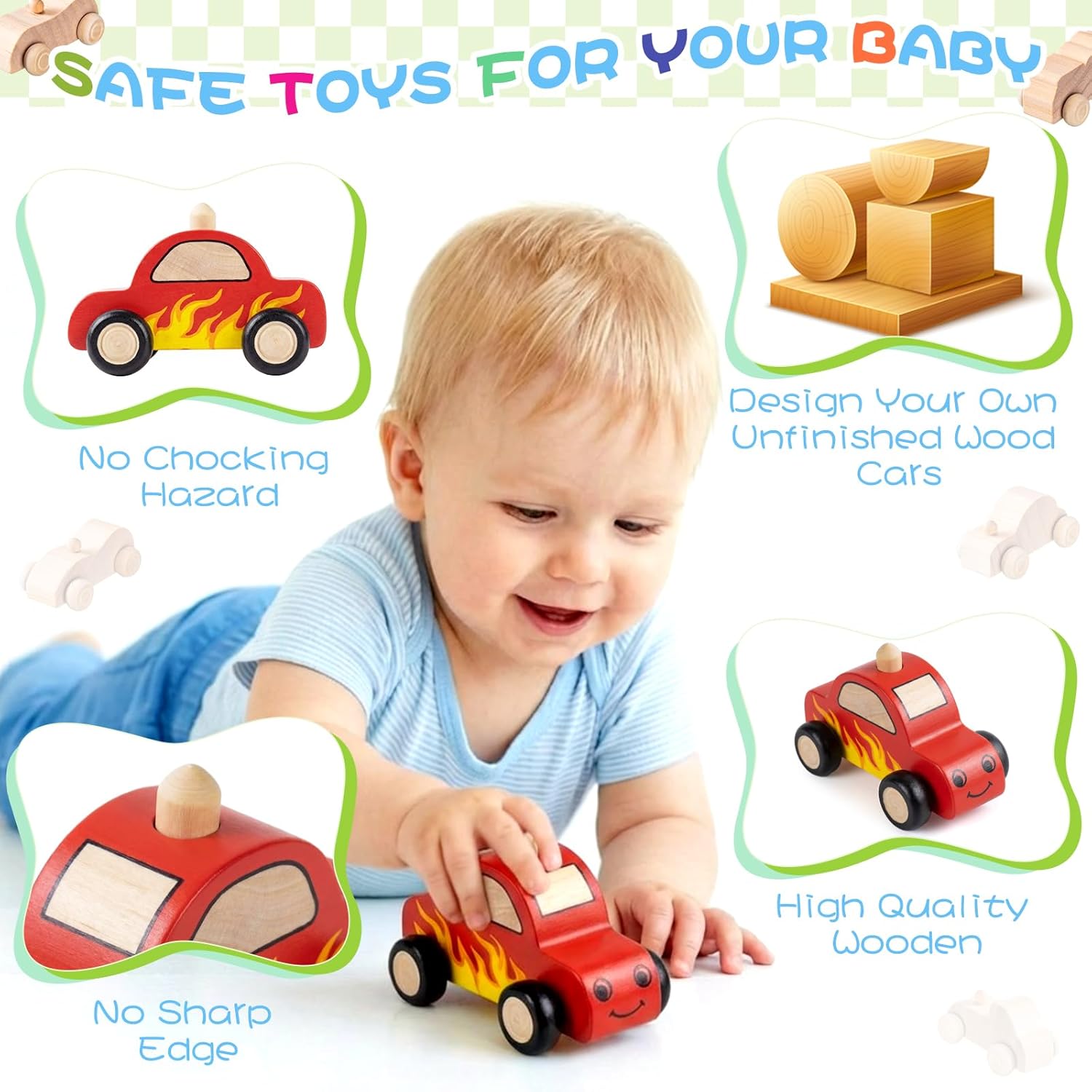 Leyndo 12 Pcs Unfinished Wood Cars to Paint Wooden Painting Crafts, DIY Car Toys with 12 Watercolor Pens & 12 Car Sticker Sheets for Kids Students Home Classroom Woodworking Family Art Activities