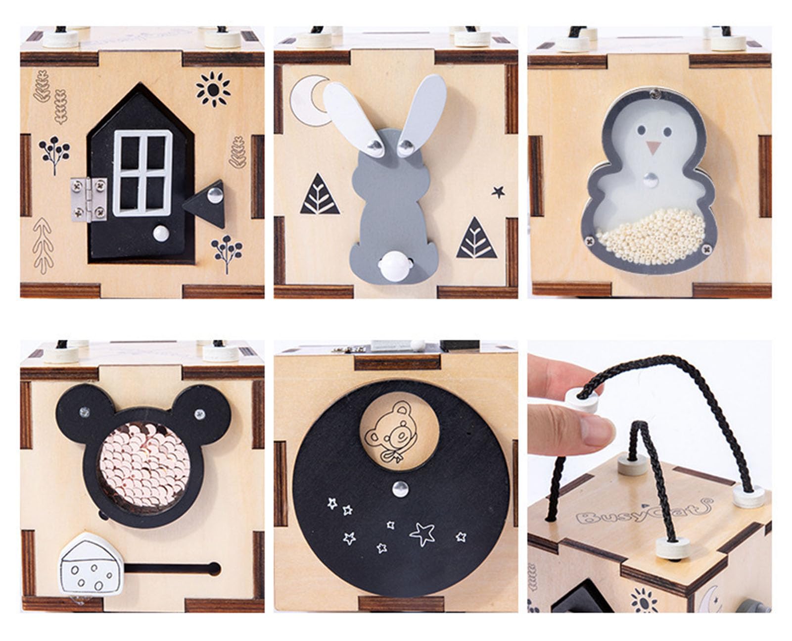 Montessori beschäftigter Holz-Aktivitätswürfel, sensorisches Spielzeug für Kleinkinder, tragbares Beschäftigungsbrett,Three piece Set