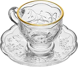LYOR - Xícara de Chá com Pires New Butterfly com Fio de Ouro 180ml Cristal Ecológico