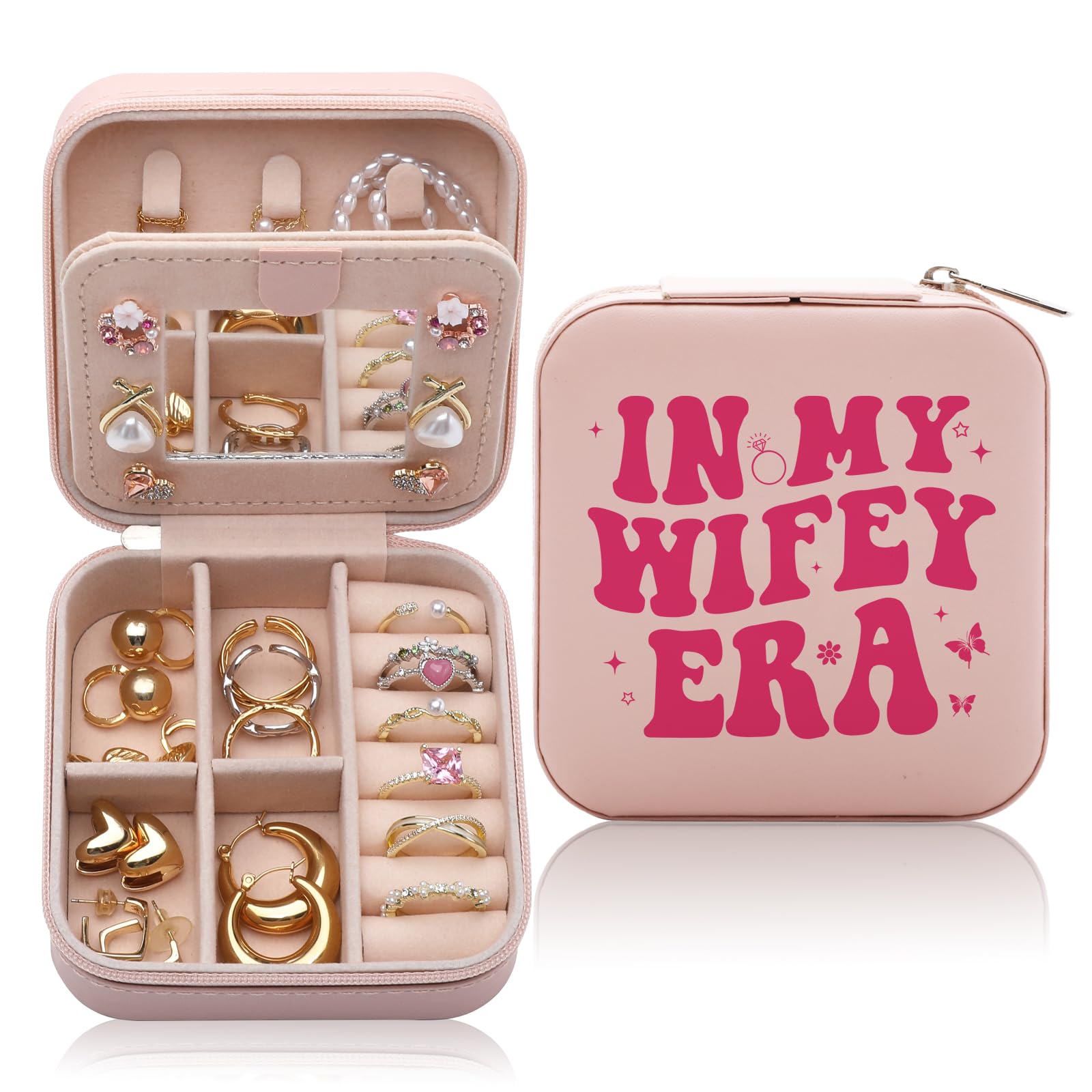 Ceasqvaa Women's Wifey Era Bride Gifts Jewelry Box For Engagement Gifts For Friends, Bridal Shower Bachelorette Gifts For Bride To Be, In My Travel Jewelry Case Organizer