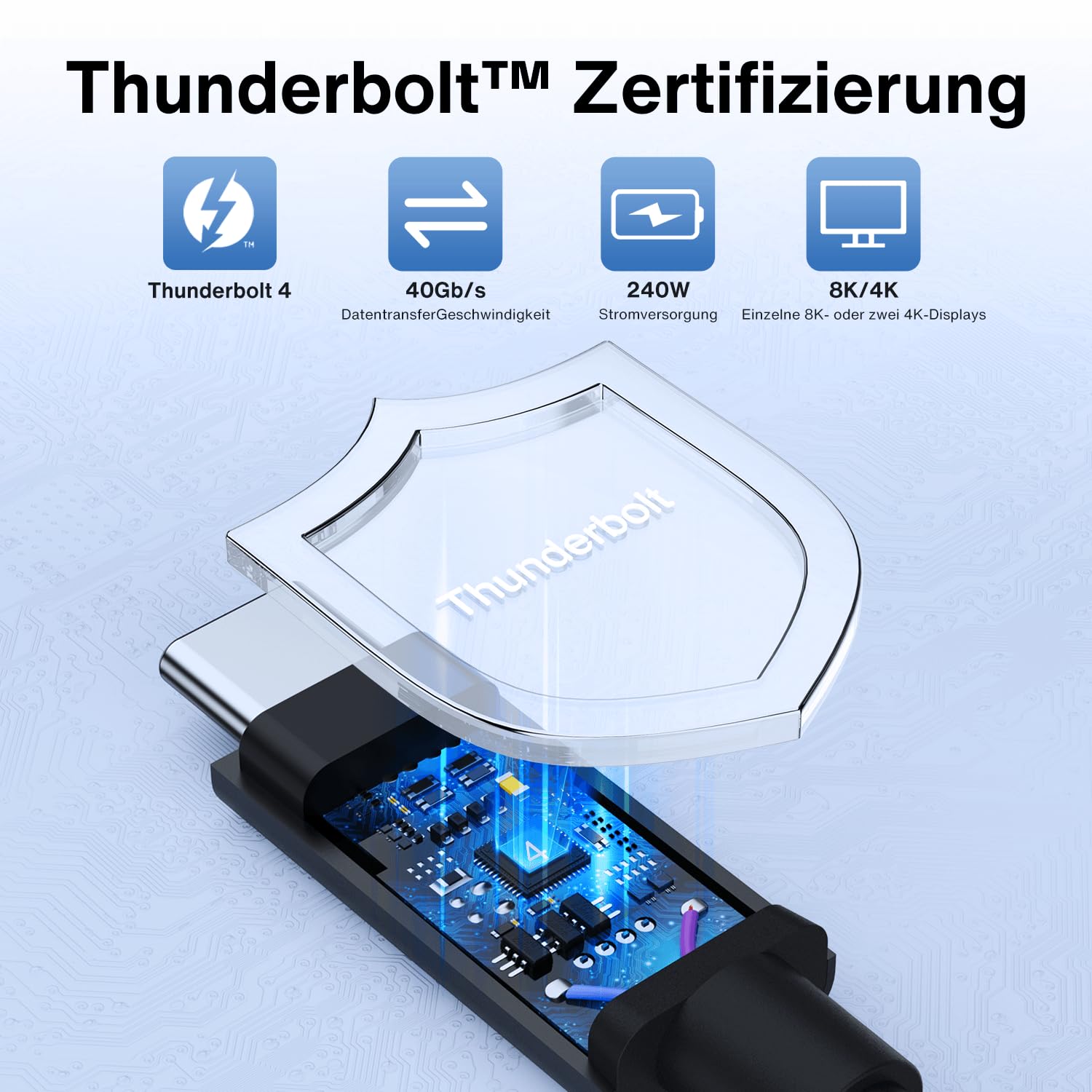 IVANKY Thunderbolt 4 Kabel 1.5M [Intel-zertifiziert], 240W USB C Ladekabel, 40Gbps Daten 8K Video, für MacBook Air/Pro M5, MacBook Neo, iPhone 17/17e/16, iPad Air M4, Samsung, USB4 Kompatibel