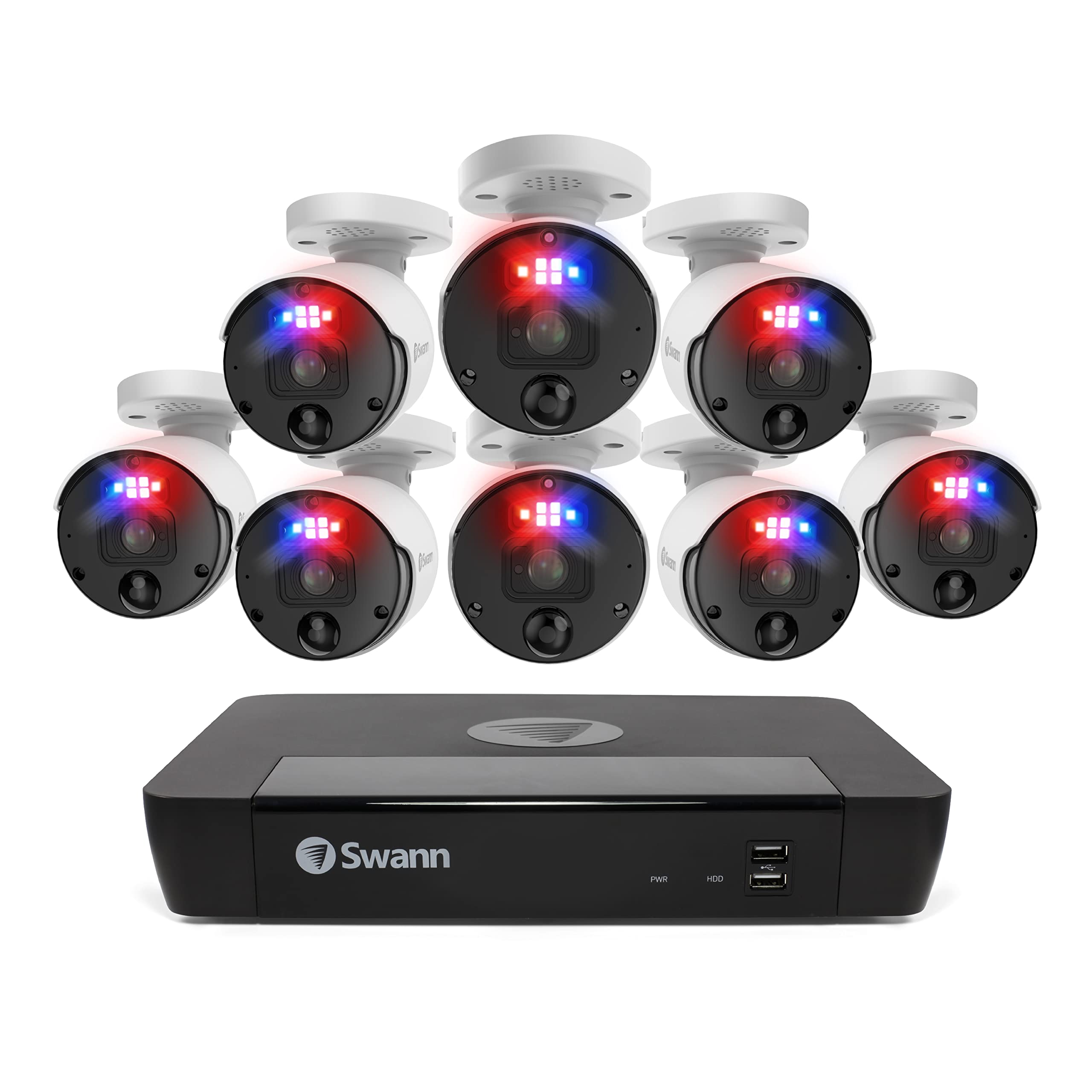 Swann12MP Home Security Cameras with 2TB HDD, NVR Security Camera System, 8 Channel 8 Cam, Wired Surveillance Security Camera Outdoor Indoor, PoE Cat5e, Color Night Vision, Heat Motion Detection