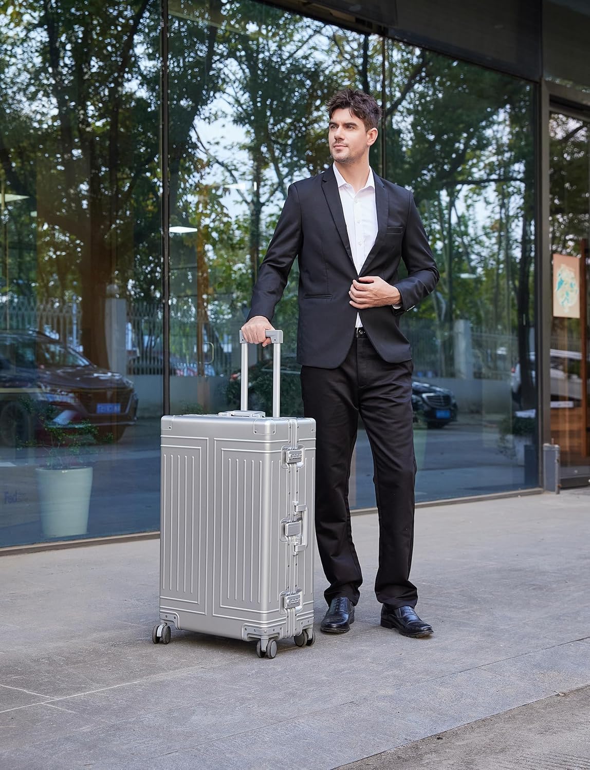 All Aluminum Luggage 20/28 Set，Cut from Whole Aluminum Sheet（3rd Generation，Premium Magnesium Metal zipperless suitcase ） (silvery, 20+28inch)