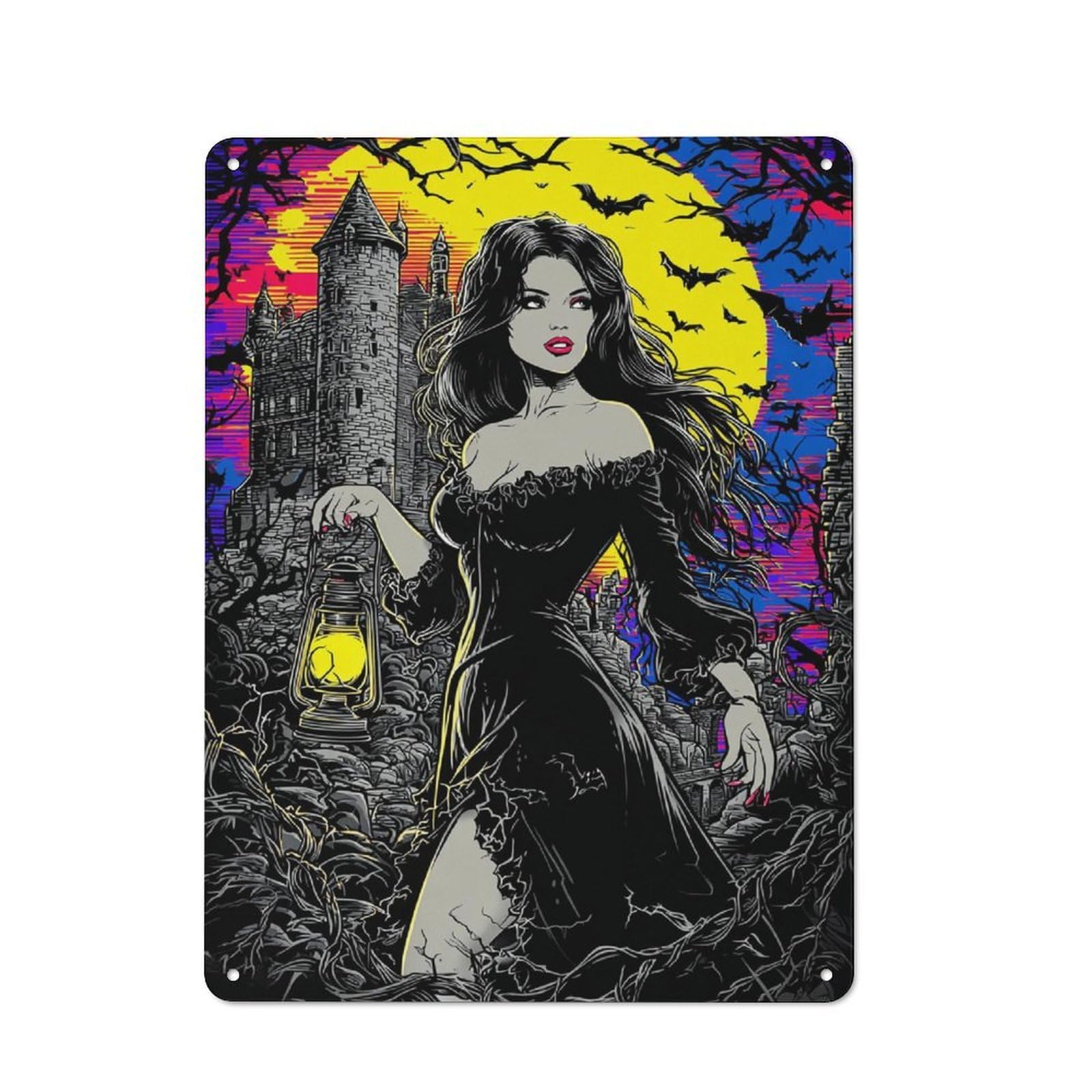 Junmoney Haunting Lantern Night Tin Sign 40X30cm, Vintage Pub Wall Decor For Bar, Kitchen, Garage Or Games Room, Small Accent For Blank Walls