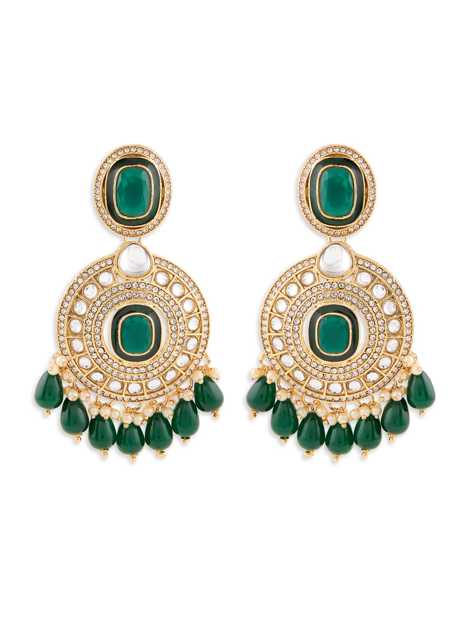 Green Stones Beads Asutrian Diamonds Statement Dangler Earring For Women-ZPFK21711-image-24