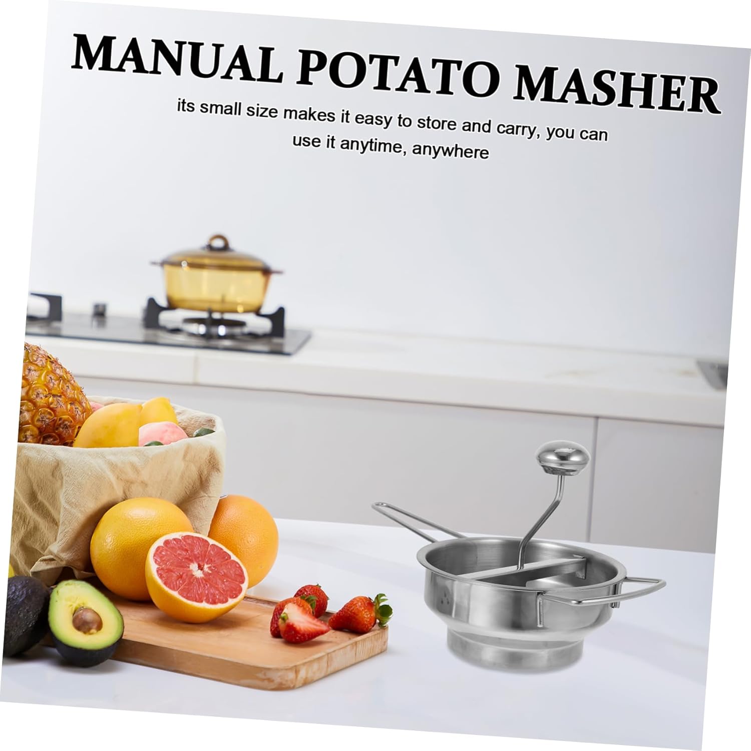 ABOOFAN Compact Stainless Steel Masher for Mashed Potatoes Ideal for Kitchen Portable for On-the-go