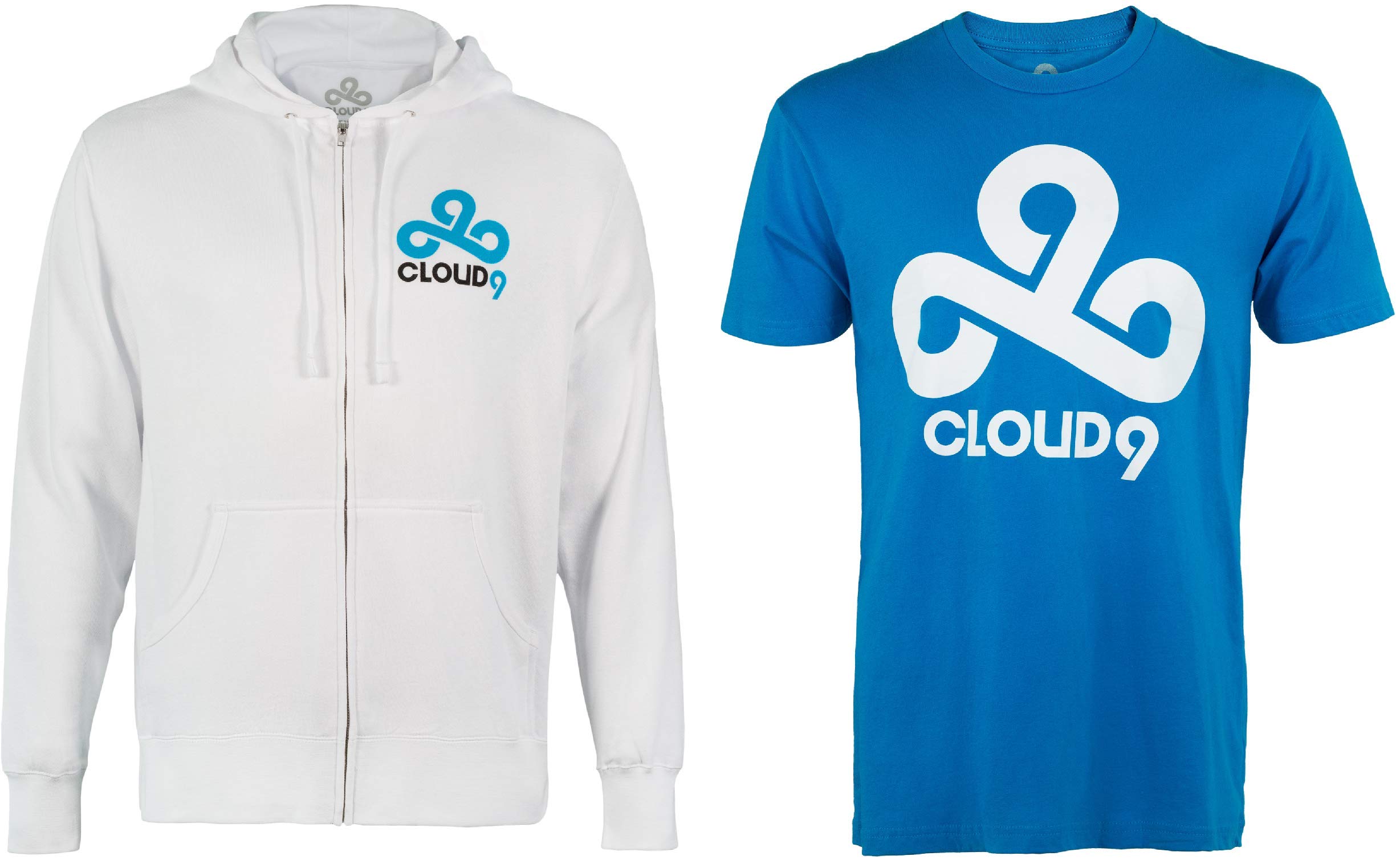 Cloud9 Official Zip-Up Hoodie (White) & Official Wordmark Tee (Blue) Cotton Front Open Hoodie for Me