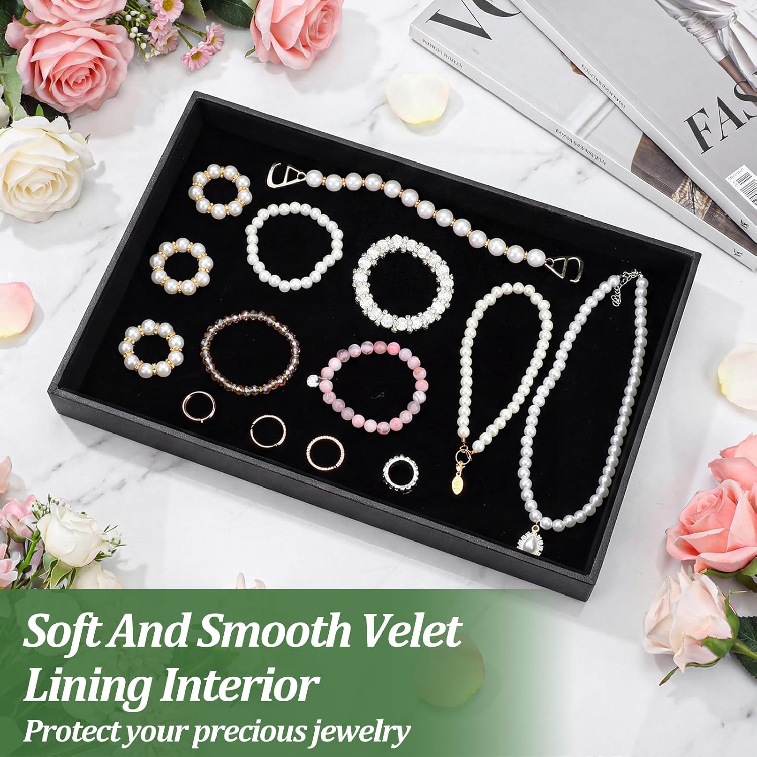 Velvet Jewelry Trays 6 Pcs Black Stackable Jewelry Organizer Trays for Earring Necklace Bracelet Ring Jewelries Storage Display Case