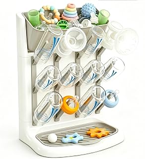 GoMaihe Baby Bottle Drying Rack Drip Rack: Vertical Bottle Dryer Holder - Space Saving Stand Countertop Drying Rack for Baby Bottles and Baby Accessories, Grey